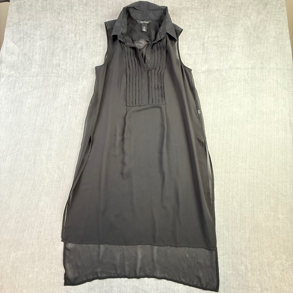 White House Black Market Tops - White House Black Market Black Sheer Pleated Tuxedo Tunic Sleeveless Top XS